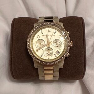 Michael Kors Gold and Cream Chronograph Bracelet Watch